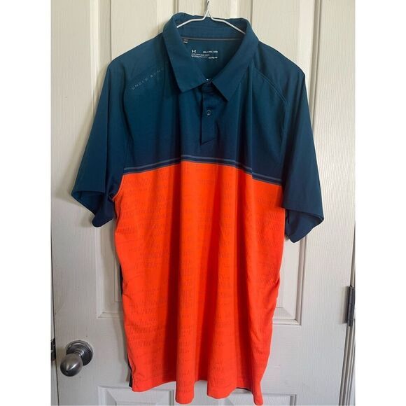 Under Armour Men's Orange And Blue Colorblock Loose Heatgear Polo Size 2XL - Picture 10 of 13